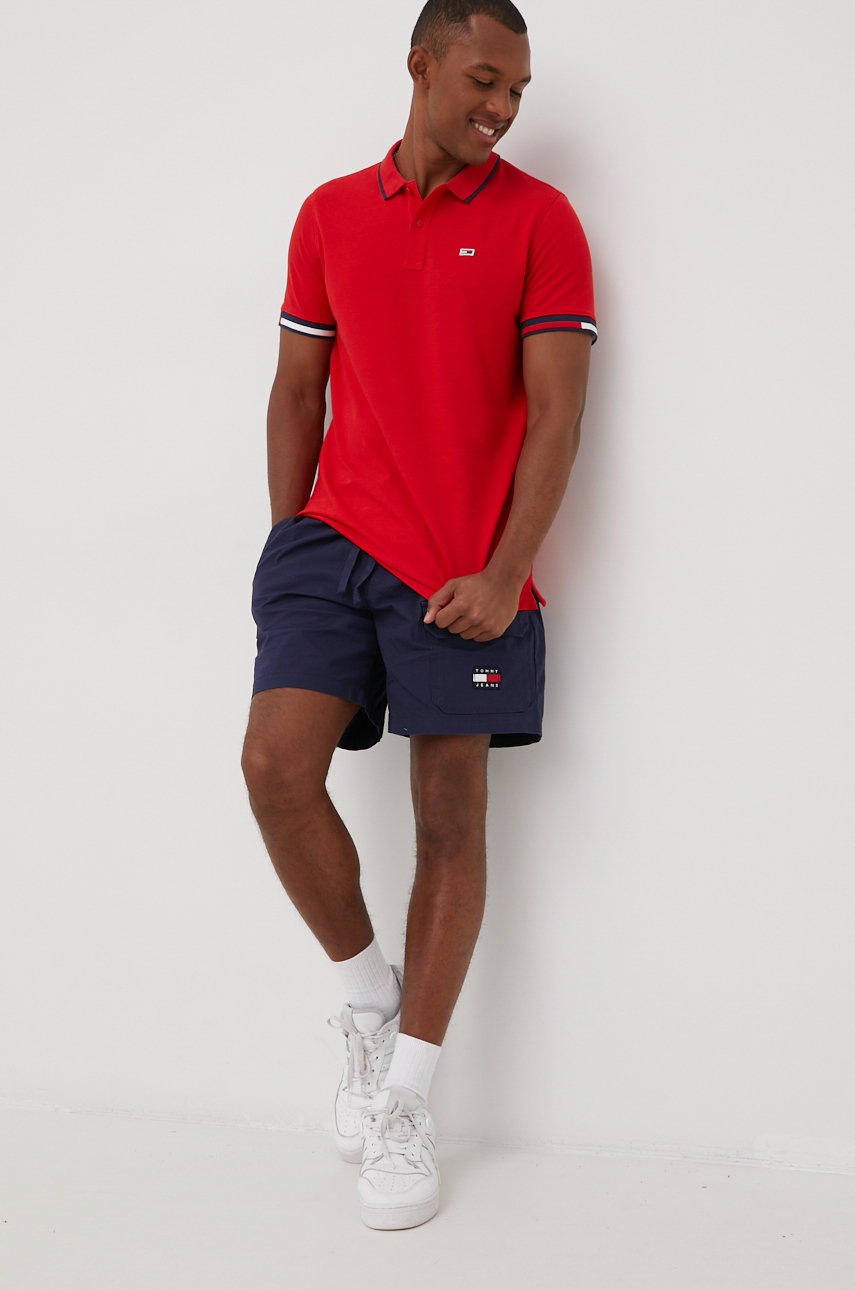 

Хлопковое поло Tommy Jeans цвет красный однотонный