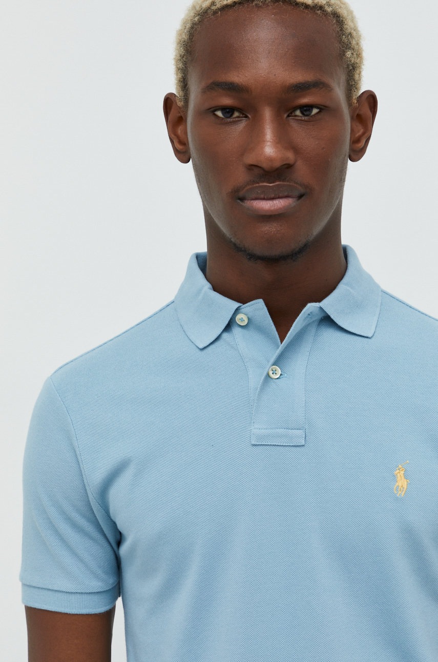 

Памучна тениска с яка Polo Ralph Lauren с изчистен дизайн, Син