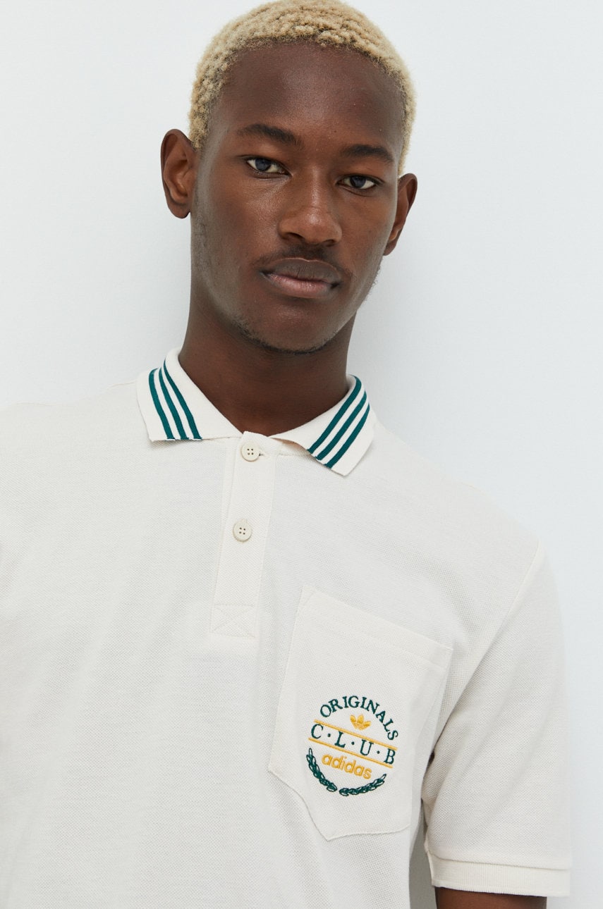 adidas Originals polo de bumbac culoarea bej, neted