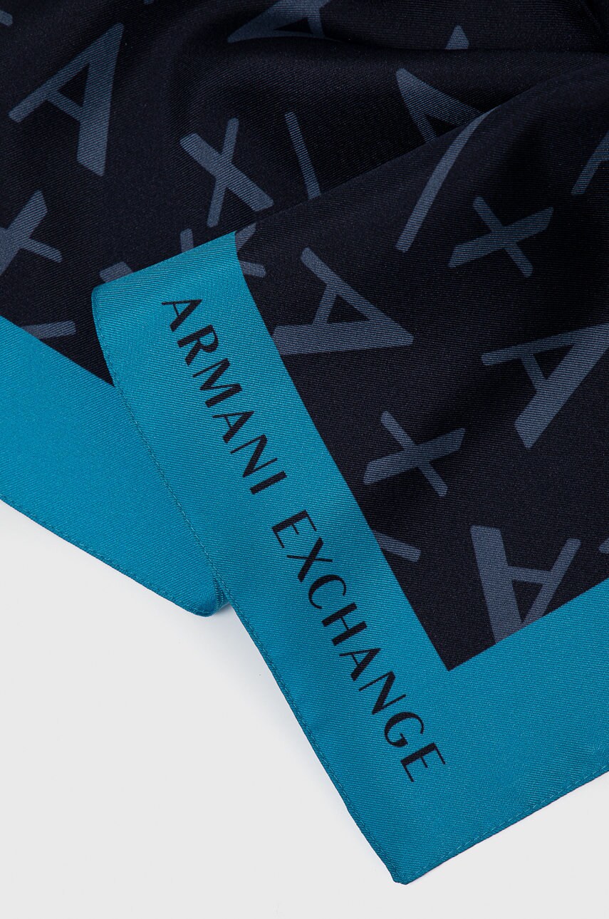 

Шовкова хустка Armani Exchange колір синій візерунок