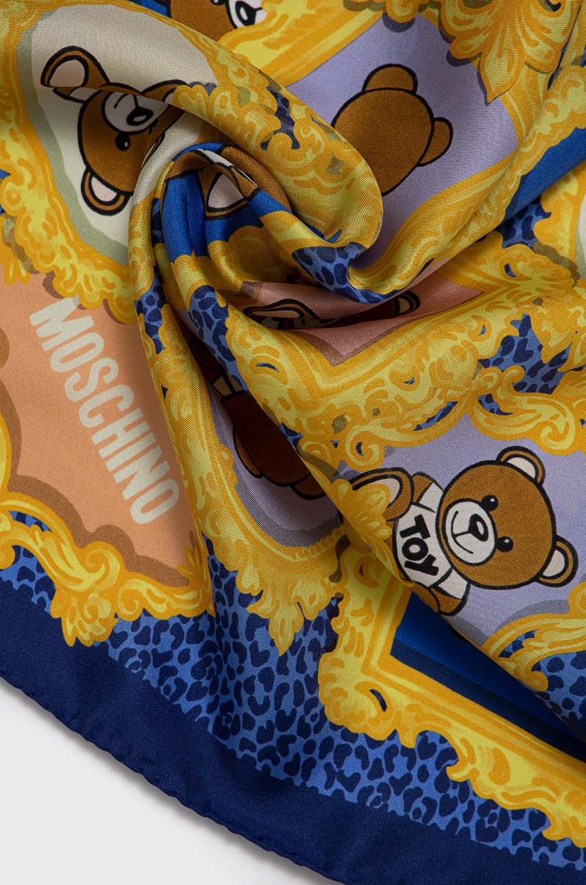 

Шовкова хустка Moschino колір синій візерунок