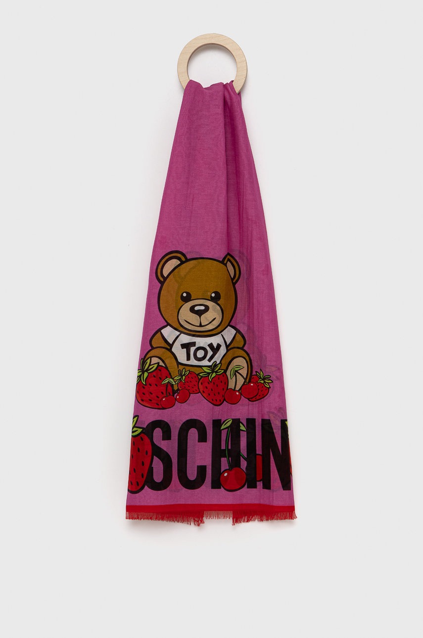 

Шал с коприна Moschino в розово с десен, Розов