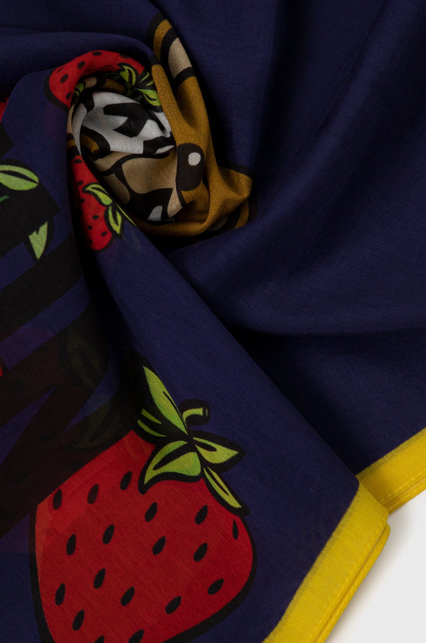

Шарф з домішкою шовку Moschino колір синій візерунок