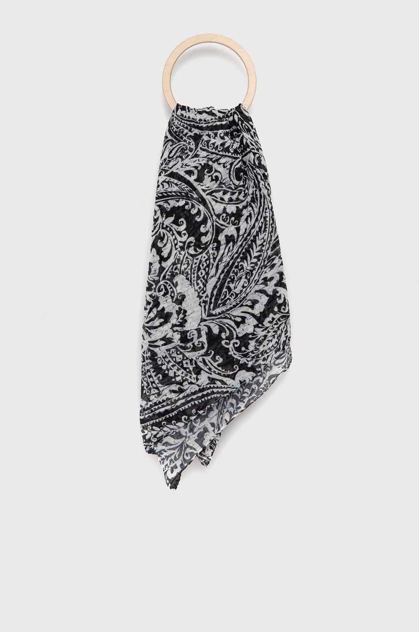 Šála Lauren Ralph Lauren dámská, černá barva, vzorovaná - černá -  100% Recyklovaný polyester