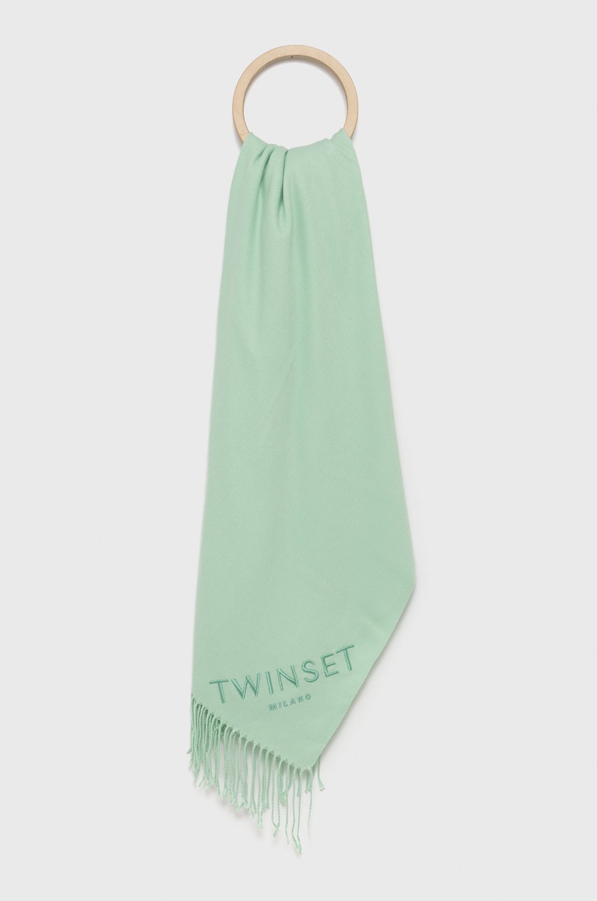 

Шал Twinset дамски в зелено с изчистен дизайн, Зелен