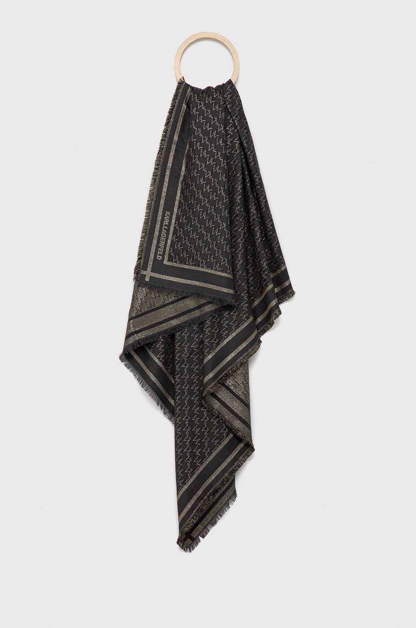 

Копринен тънък шал Karl Lagerfeld в черно с десен, Черен