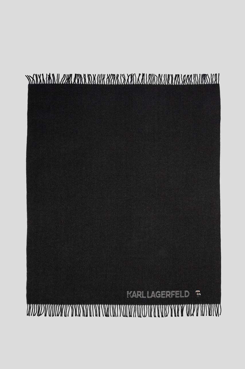 Karl Lagerfeld szal z domieszką kaszmiru kolor czarny melanżowy
