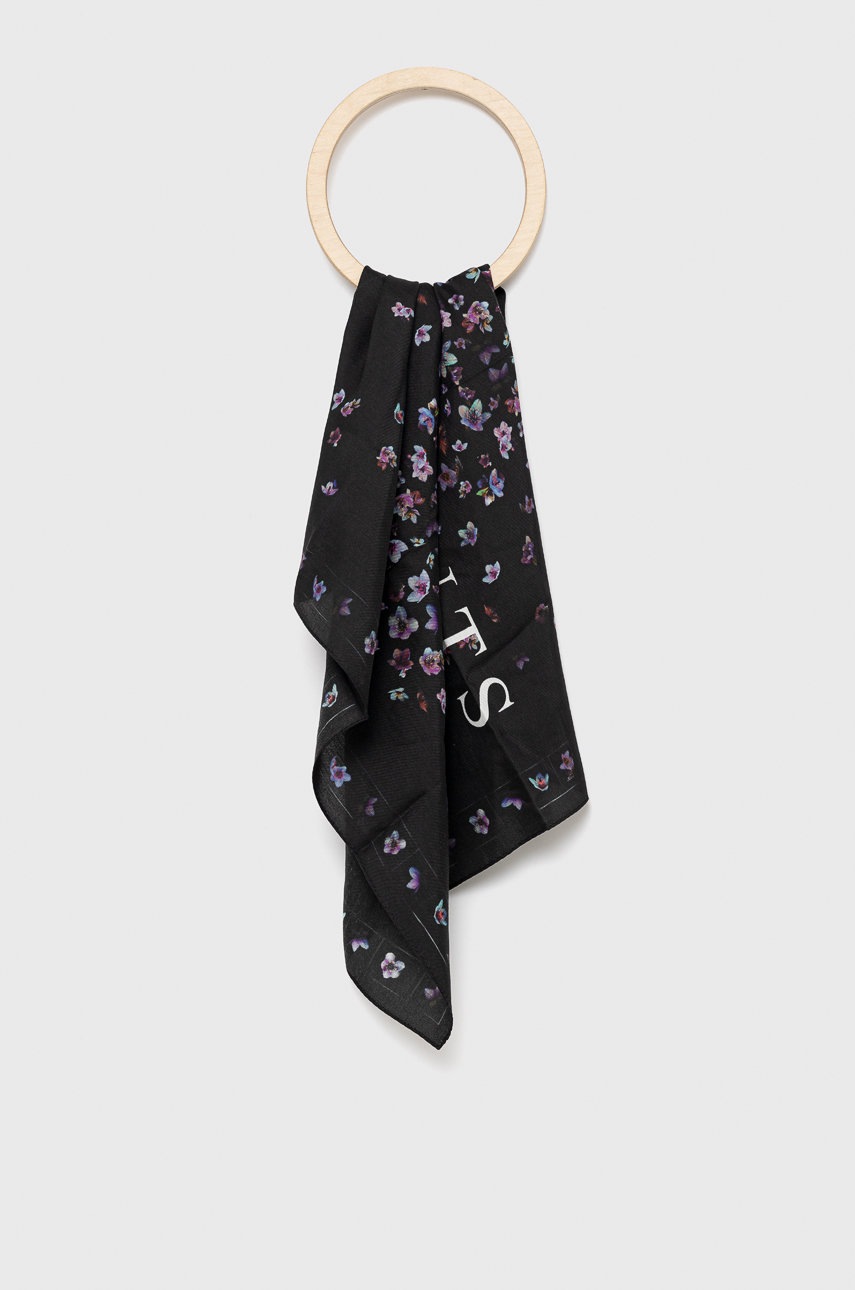 

Шалче с коприна AllSaints в черно с десен, Черен