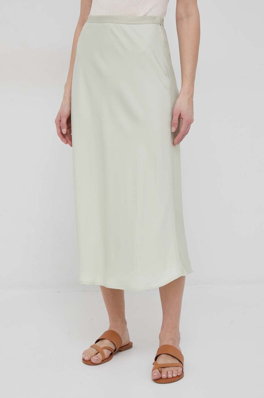 Sukně Calvin Klein zelená barva, midi, áčková - zelená -  100 % Polyester