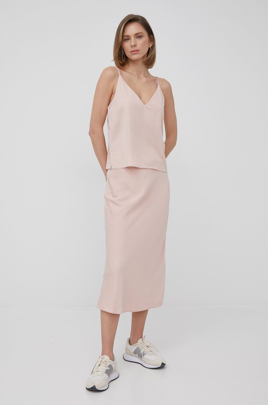 Sukně Calvin Klein růžová barva, midi, áčková - růžová -  100 % Polyester