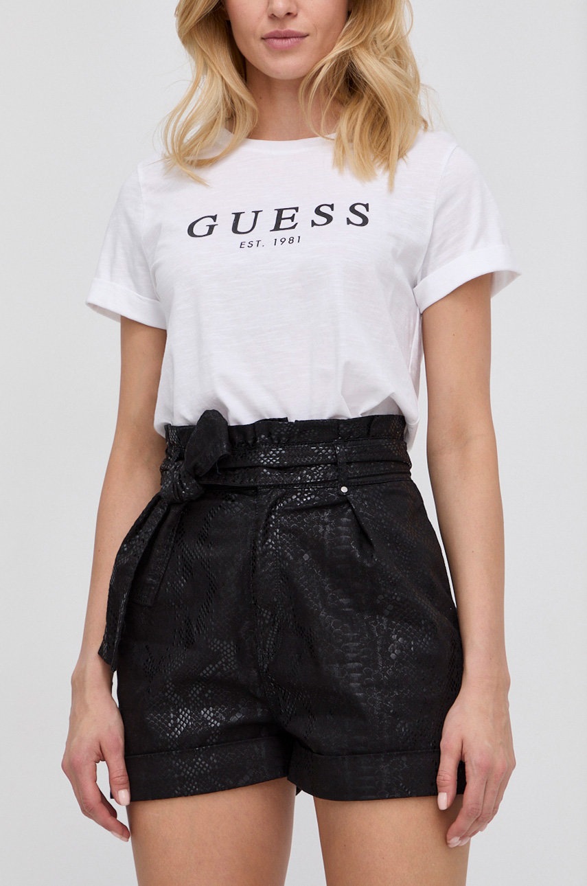 Guess Szorty damskie kolor czarny wzorzyste high waist