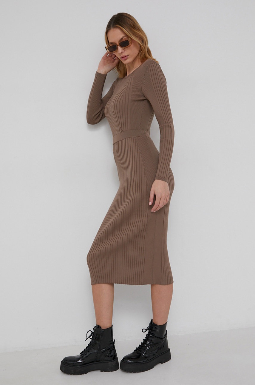 Only Fustă culoarea maro, midi, model drept