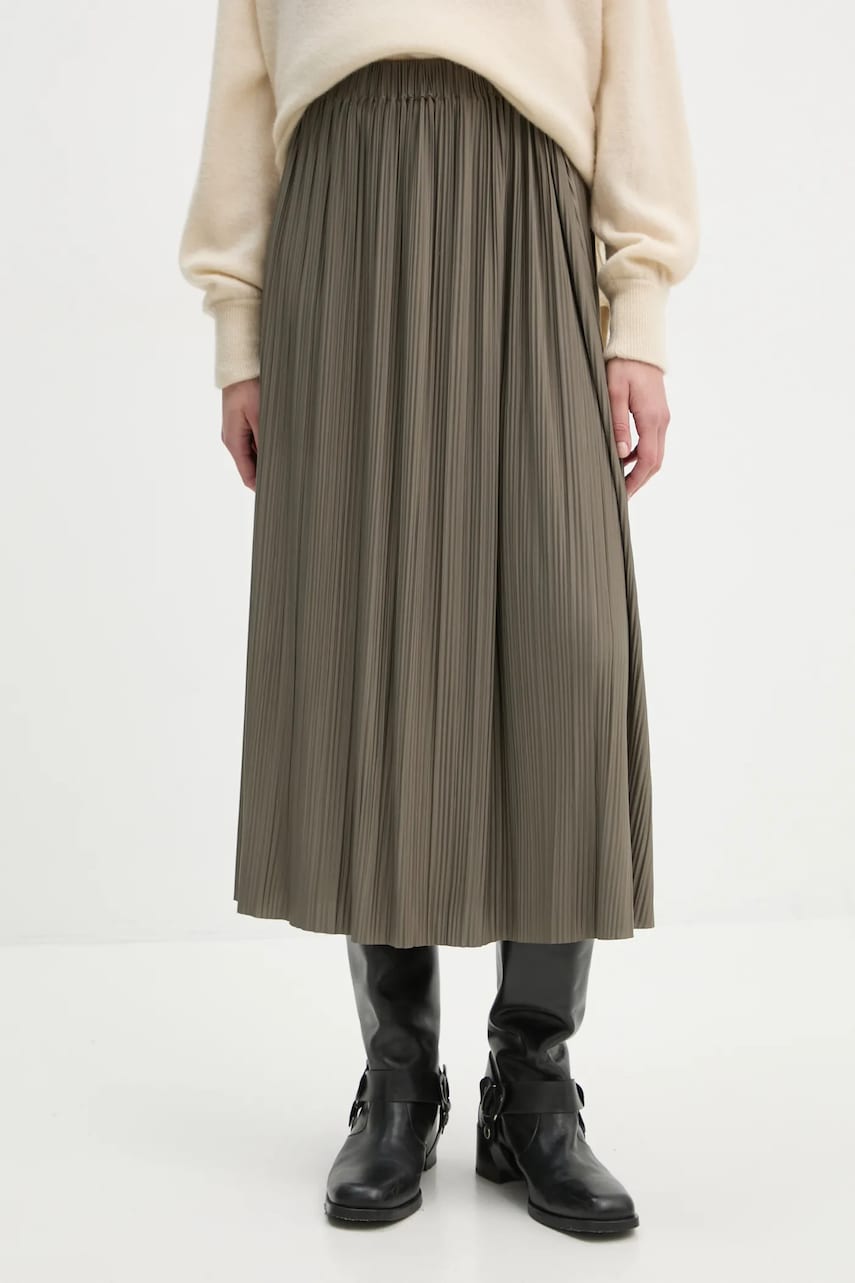Samsoe Samsoe fustă Uma culoarea verde, midi, evazati, F18303206 Samsoe Samsoe fustă Uma culoarea verde, midi, evazati, F18303206