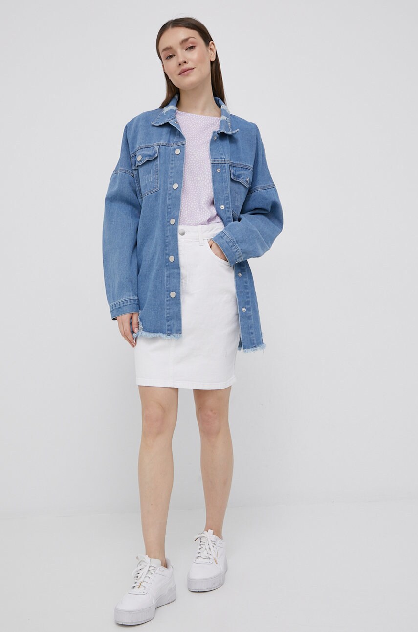 Jdy fusta jeans culoarea alb, mini, drept