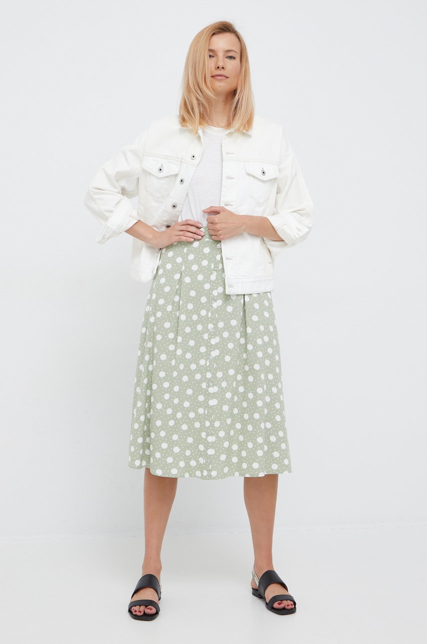 

Спідниця з домішкою льону Vero Moda колір зелений midi розкльошена