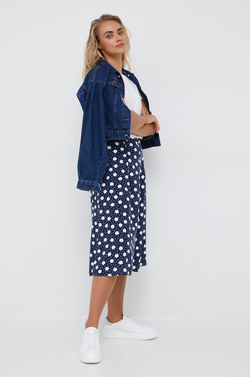 

Спідниця з домішкою льону Vero Moda колір синій midi розкльошена