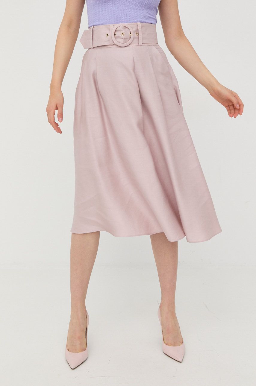 Marciano Guess spódnica z domieszką lnu kolor fioletowy midi rozkloszowana