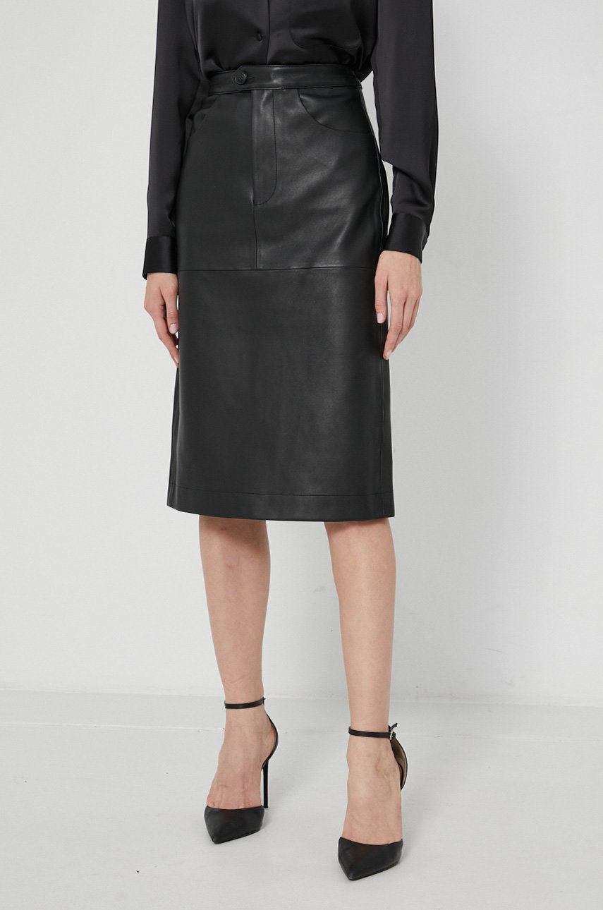 Miss Sixty Fustă de piele culoarea negru, midi, model drept answear.ro imagine noua