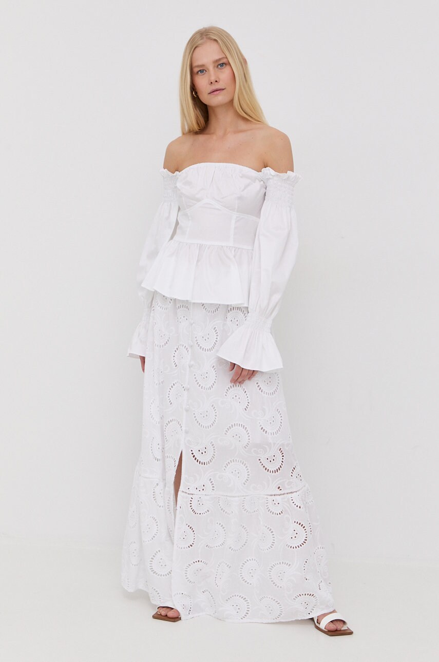 

Бавовняна спідниця Guess колір білий maxi розкльошена