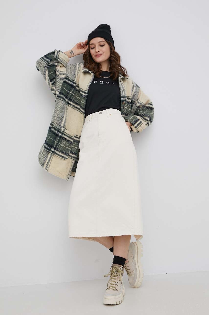 Levi's fusta din bumbac culoarea bej, midi, drept