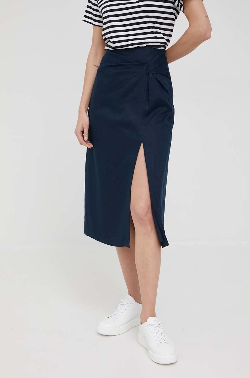 Scotch & soda fusta din in culoarea albastru marin, midi, drept