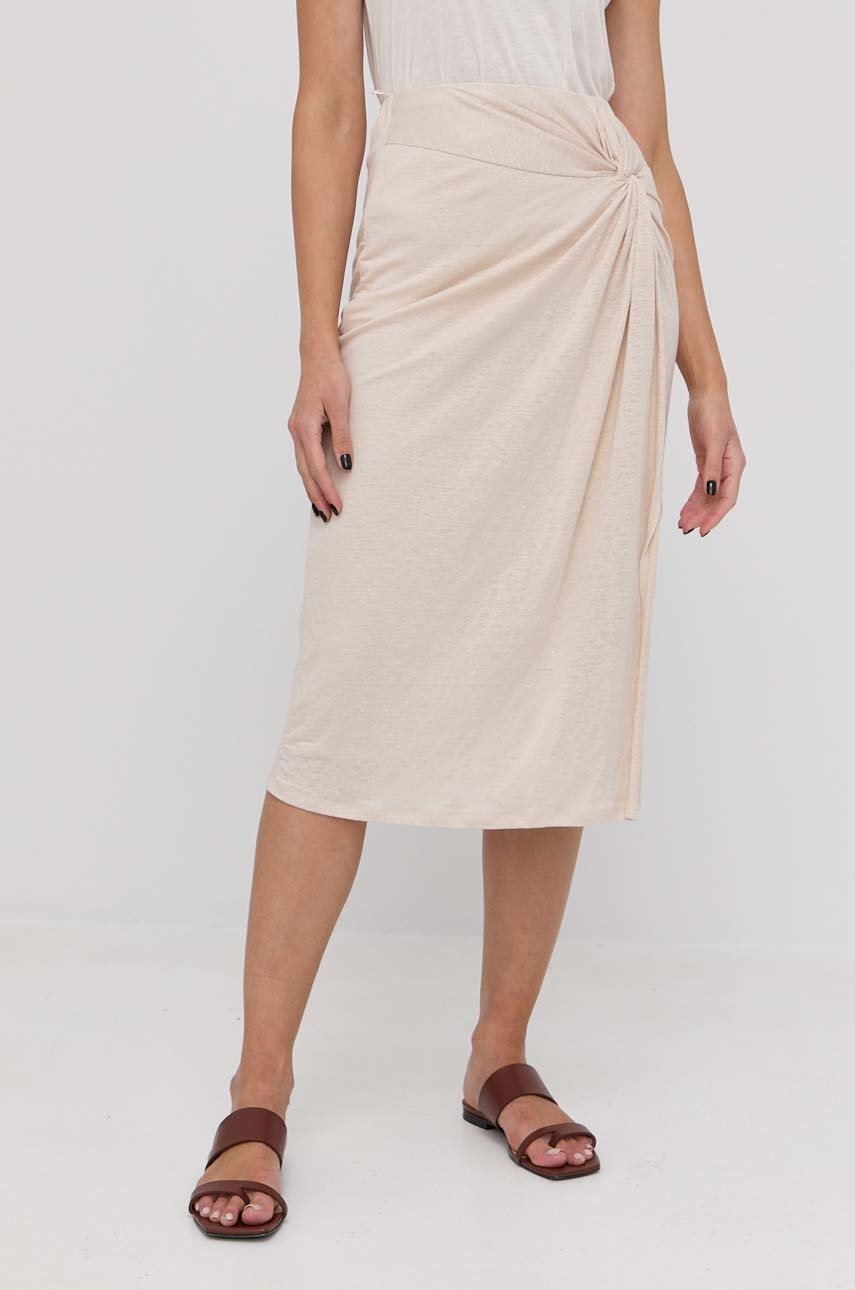 

Льняна спідниця Max Mara Leisure колір бежевий midi пряма