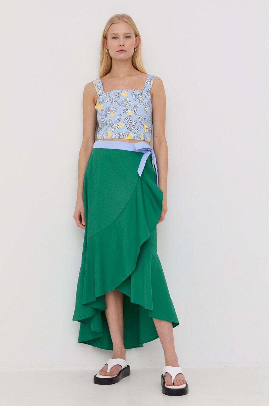 Max&co. fusta din bumbac culoarea verde, midi, evazati