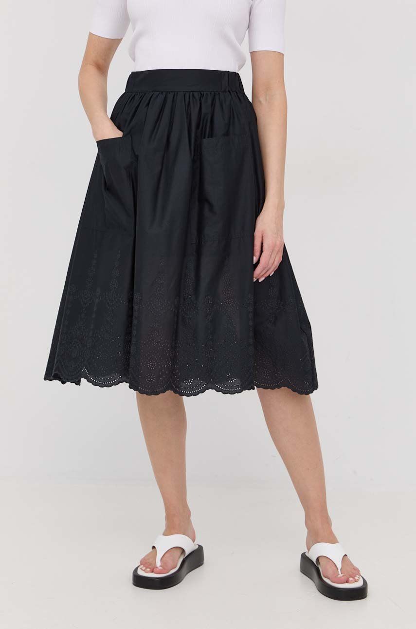 MAX&Co. spódnica bawełniana kolor czarny midi rozkloszowana