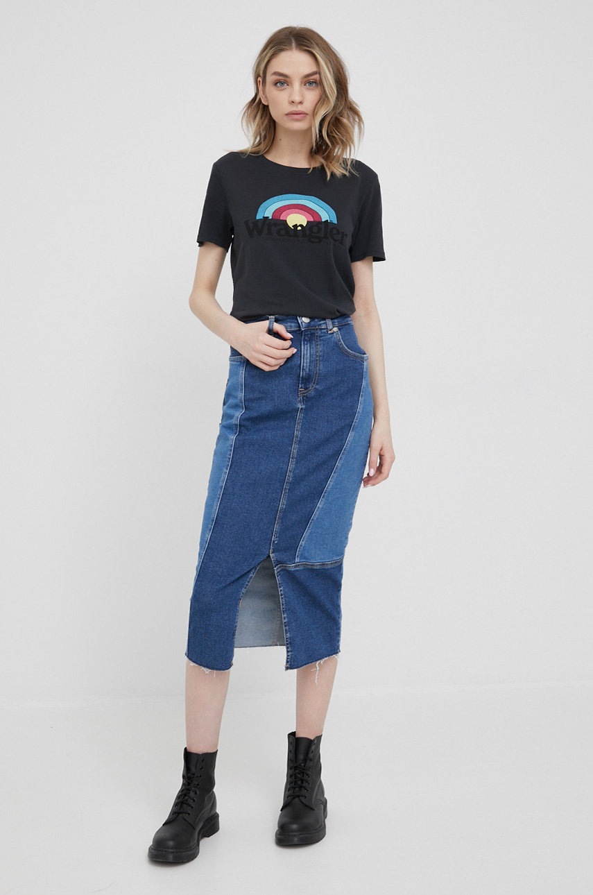 

Дънкова пола Pepe Jeans Piper Blues в тъмносиньо среднодълъг модел с кройка тип молив, Тъмносин