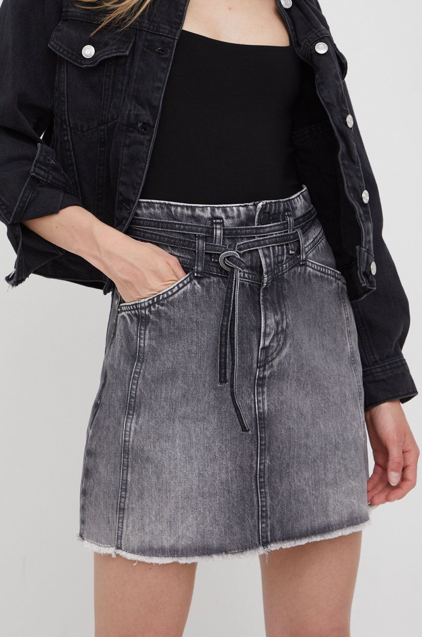 Pepe Jeans spódnica jeansowa RAISA SKIRT BLACK kolor czarny mini prosta