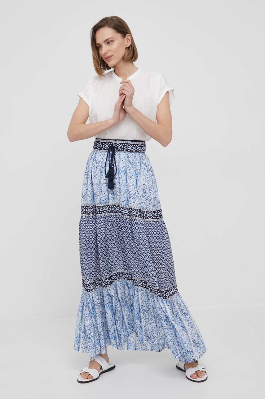 

Хлопковая юбка Pepe Jeans Jordane цвет синий maxi расклешённая