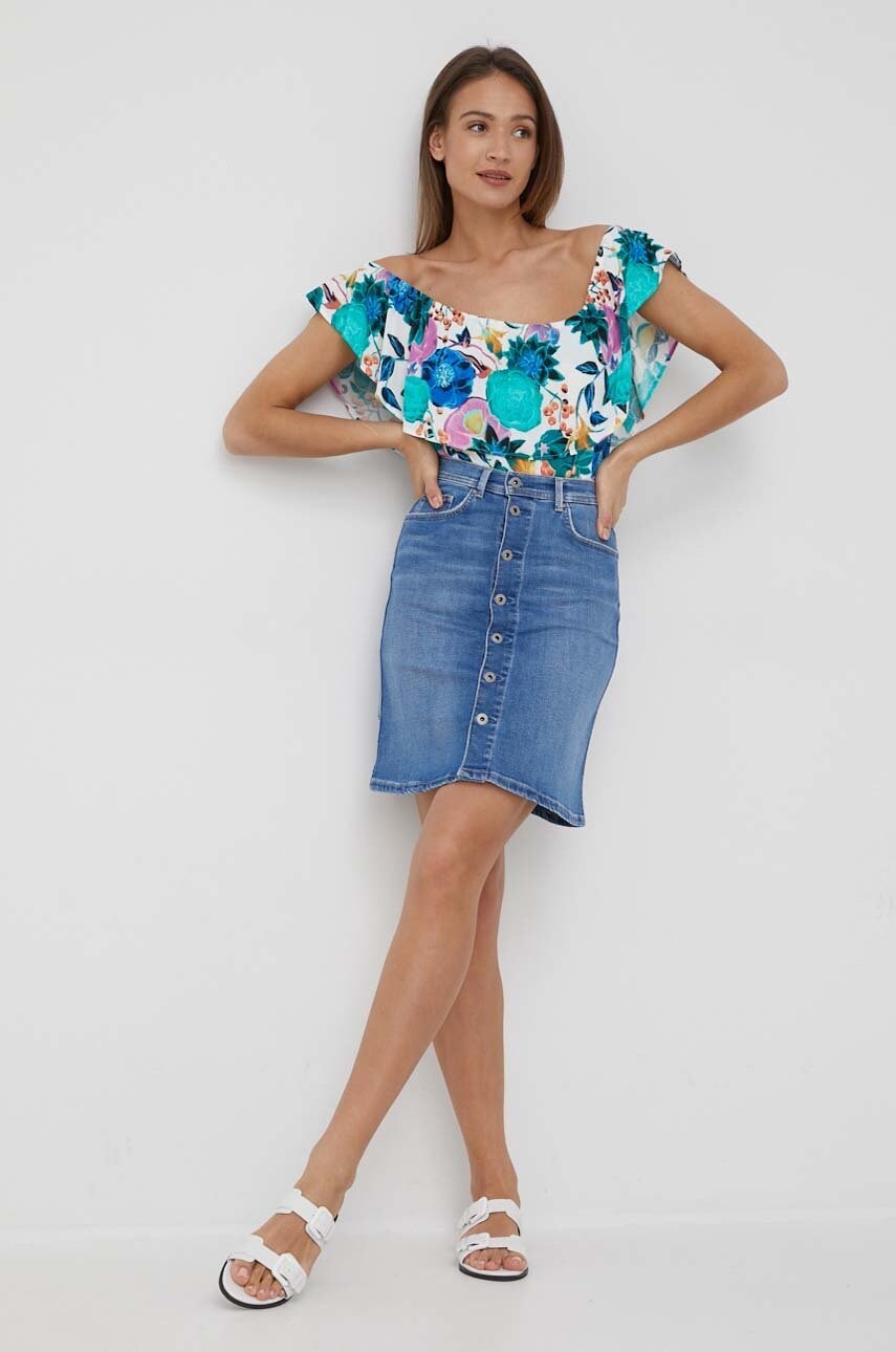 Pepe jeans fusta jeans marble skirt midi, drept