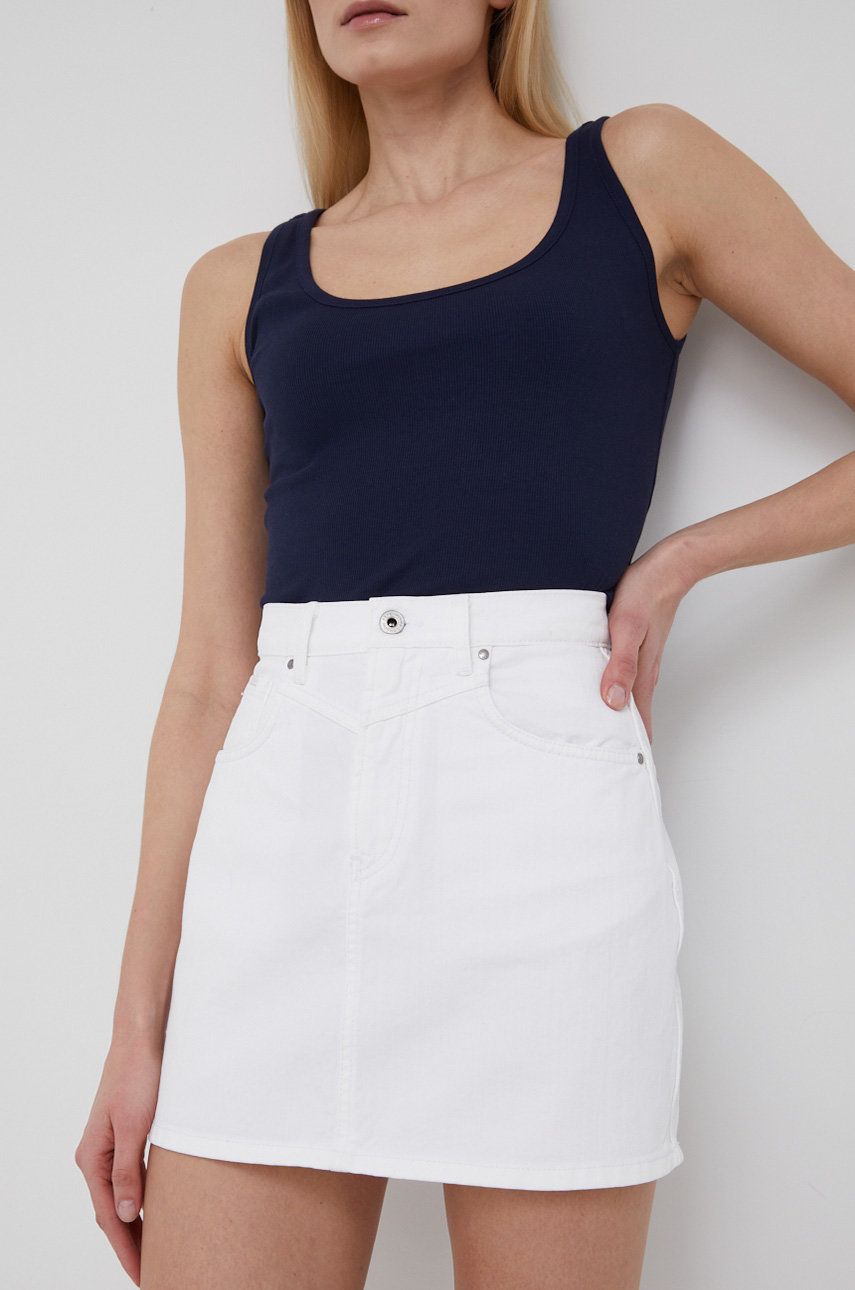 Pepe Jeans fusta din bumbac denim Rachel Skirt culoarea alb, mini, drept