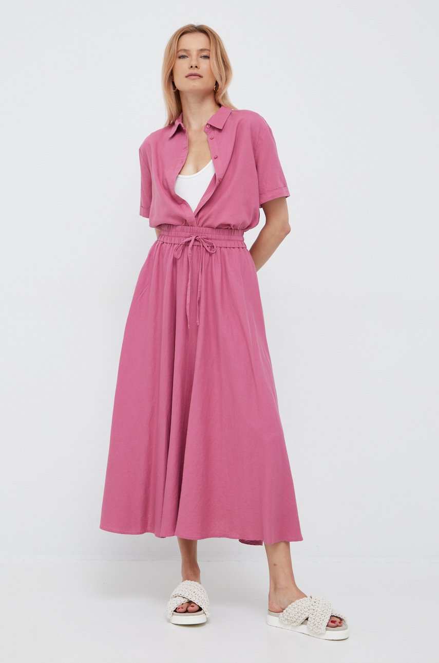 

Льняная юбка Sisley цвет фиолетовый maxi расклешённая