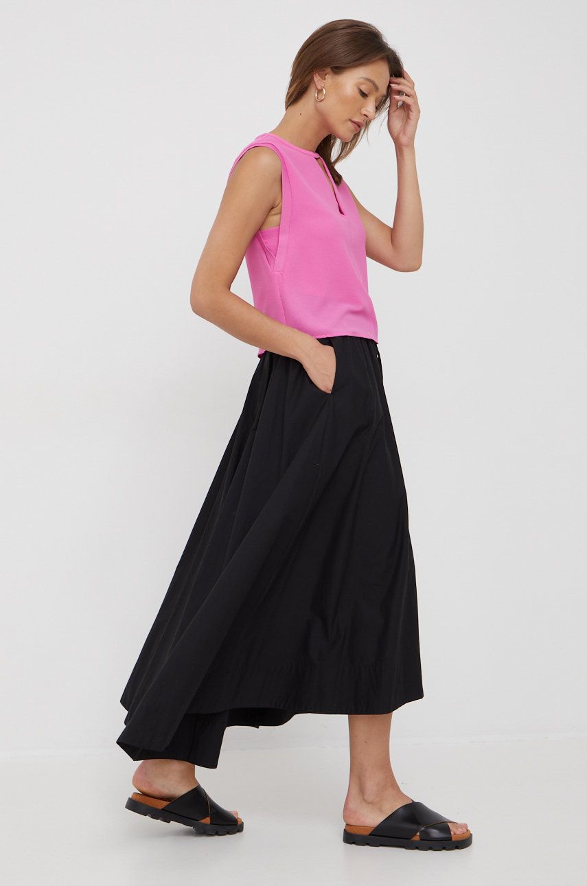 Sisley spódnica bawełniana kolor czarny midi rozkloszowana