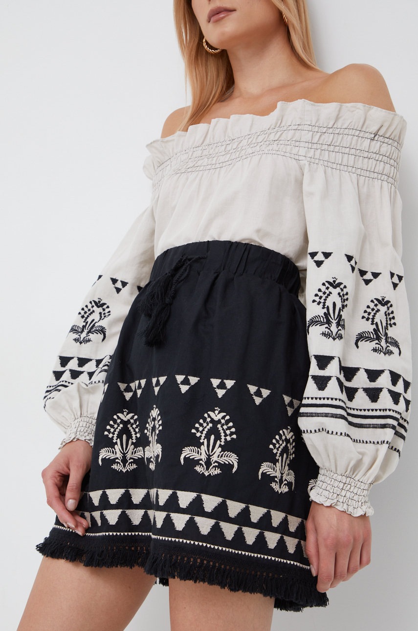 

Льняная юбка Sisley цвет чёрный mini прямая