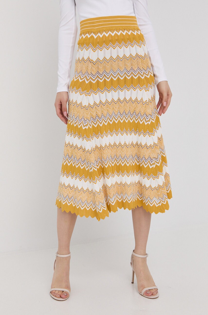 Morgan fusta culoarea galben, midi, evazati