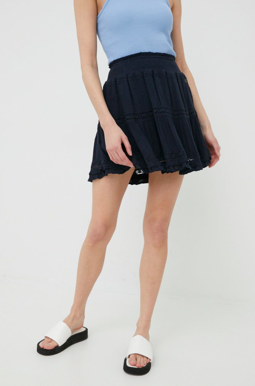Sukně Superdry tmavomodrá barva, mini, áčková - námořnická modř -  Podšívka: 100% Polyester