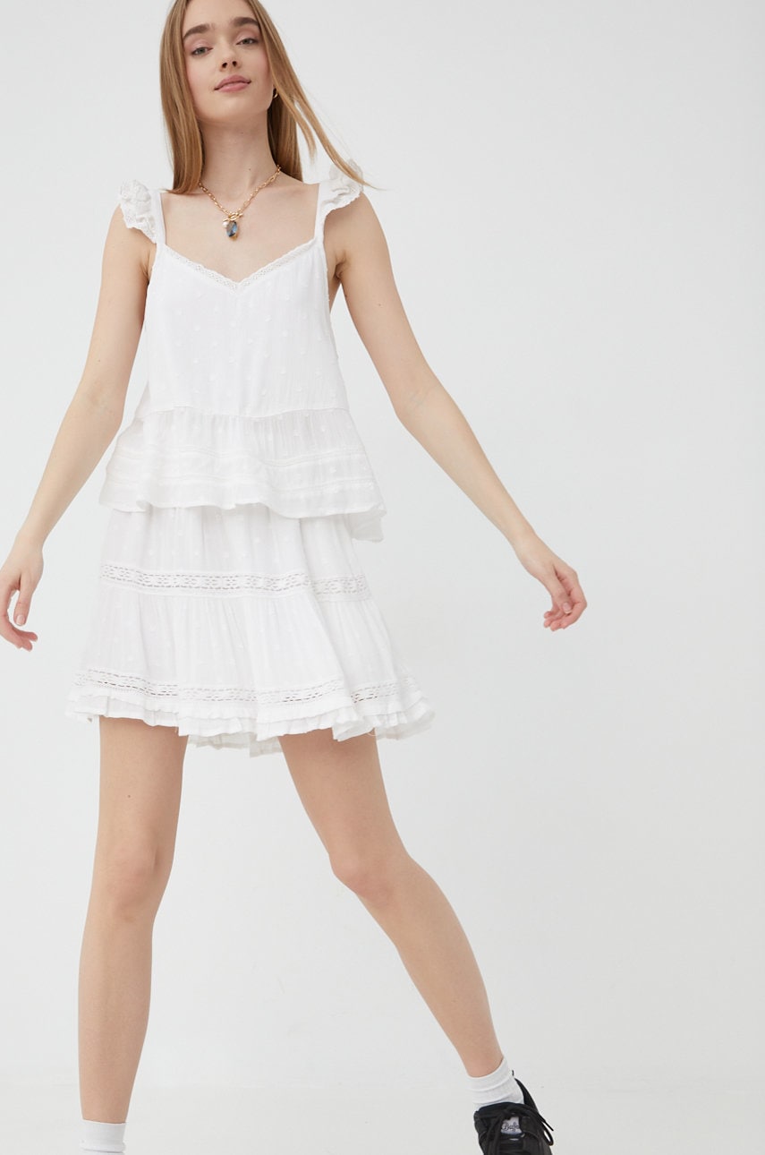 Superdry fusta culoarea alb, mini, evazati