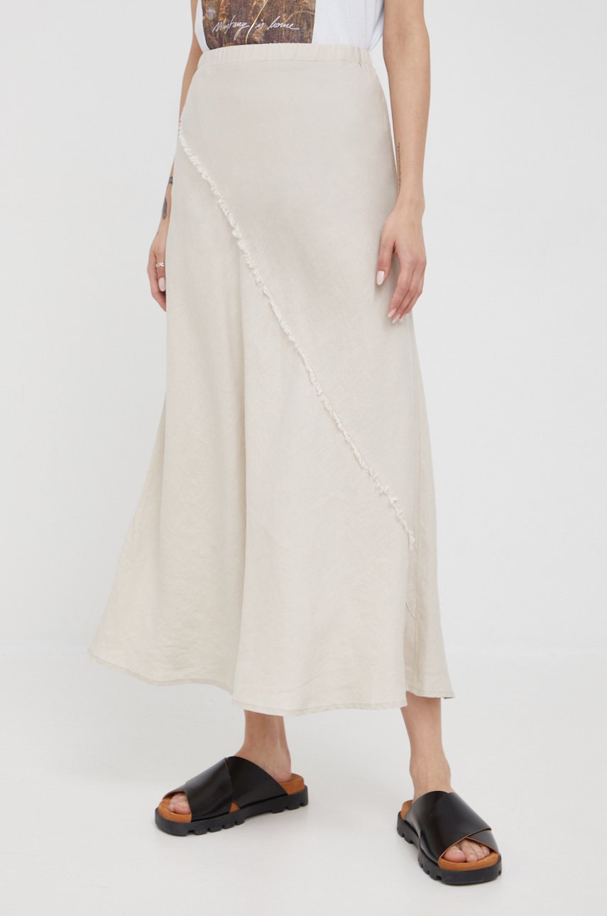 

Льняная юбка Dkny цвет бежевый maxi прямая