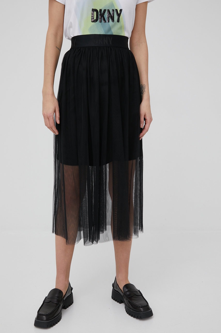 

Спідниця Dkny колір чорний midi розкльошена