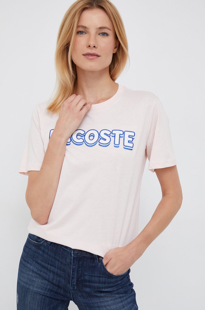 

Памучна тениска Lacoste в розово, Розов