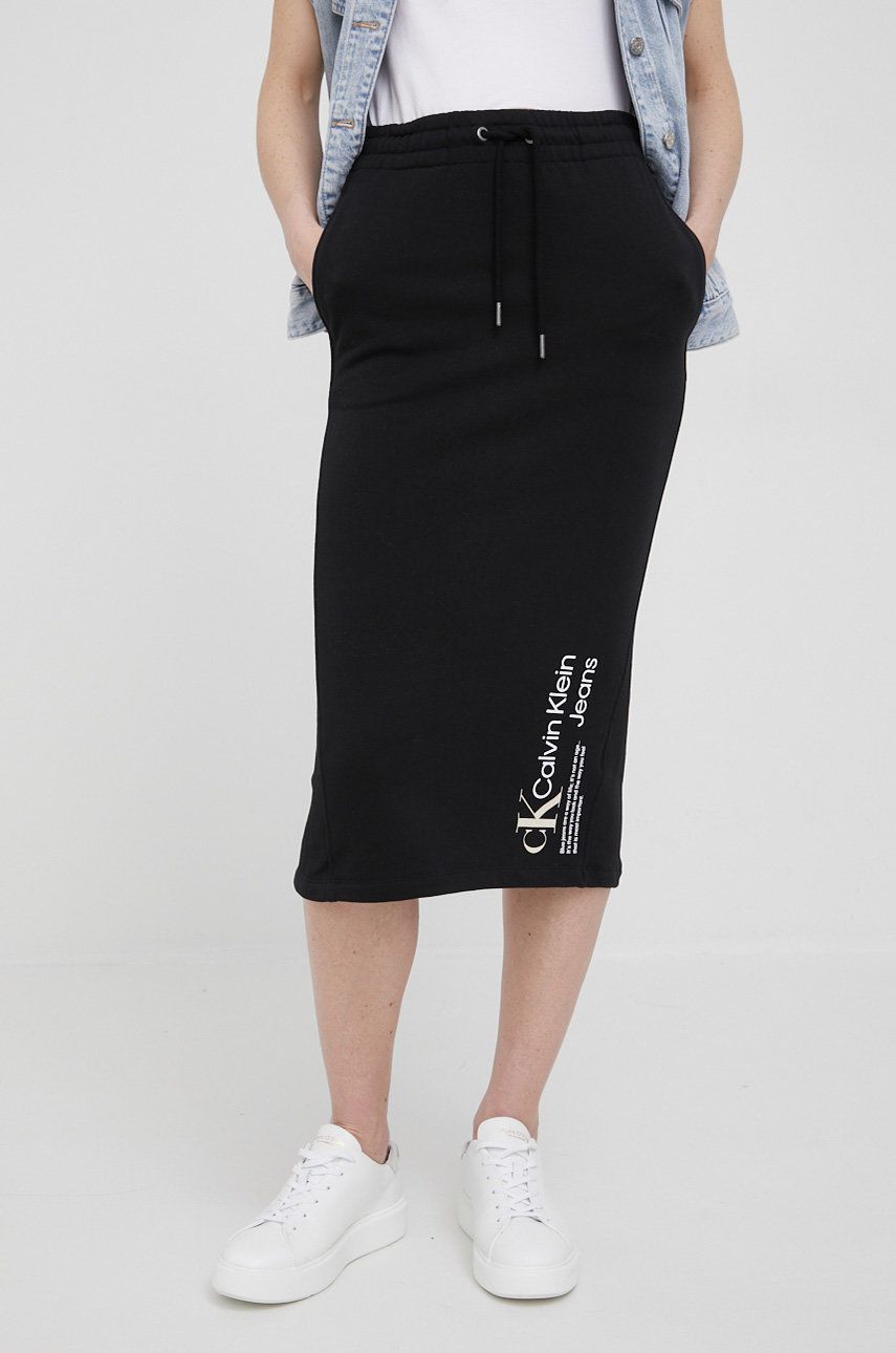 Calvin Klein Jeans spódnica bawełniana kolor czarny midi prosta