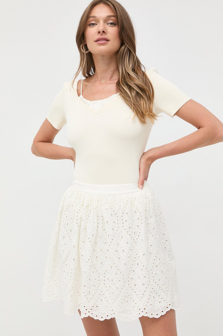 Bavlněná sukně Morgan béžová barva, mini, áčková - béžová -  100% Bavlna