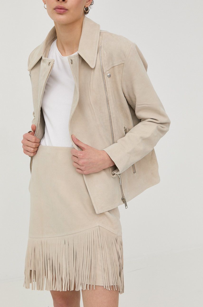 Semišová sukně Bruuns Bazaar béžová barva, mini - béžová -  Podšívka: 100% Polyester Hlavn