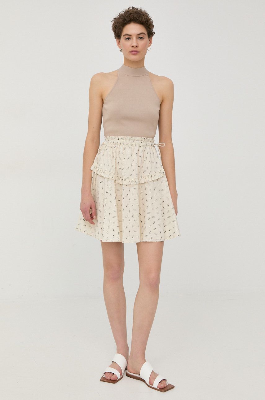 Bavlněná sukně Bruuns Bazaar béžová barva, mini, áčková - béžová -  100% Organická bavlna