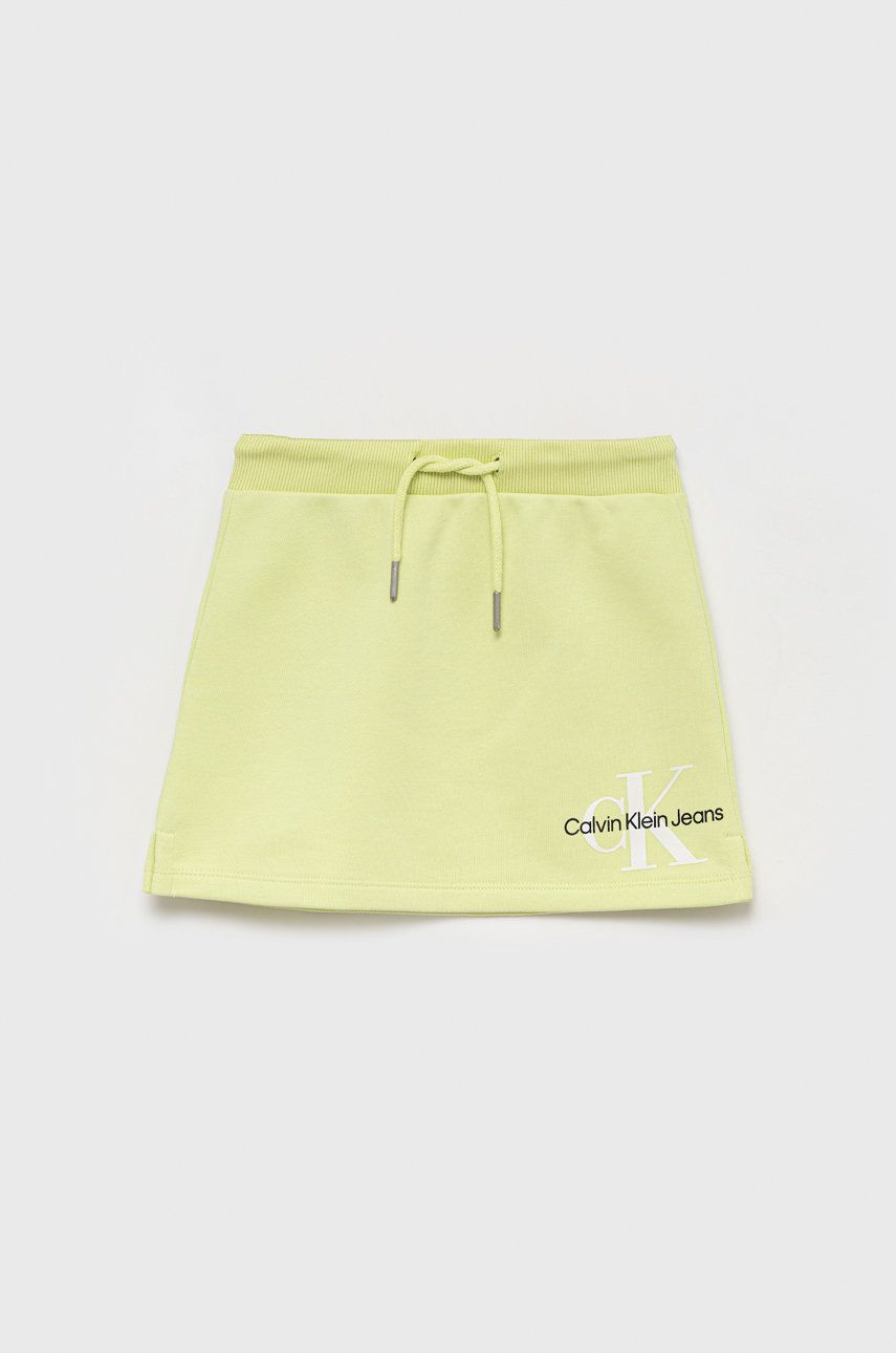 Dětská sukně Calvin Klein Jeans zelená barva, mini - zelená -  89% Bavlna