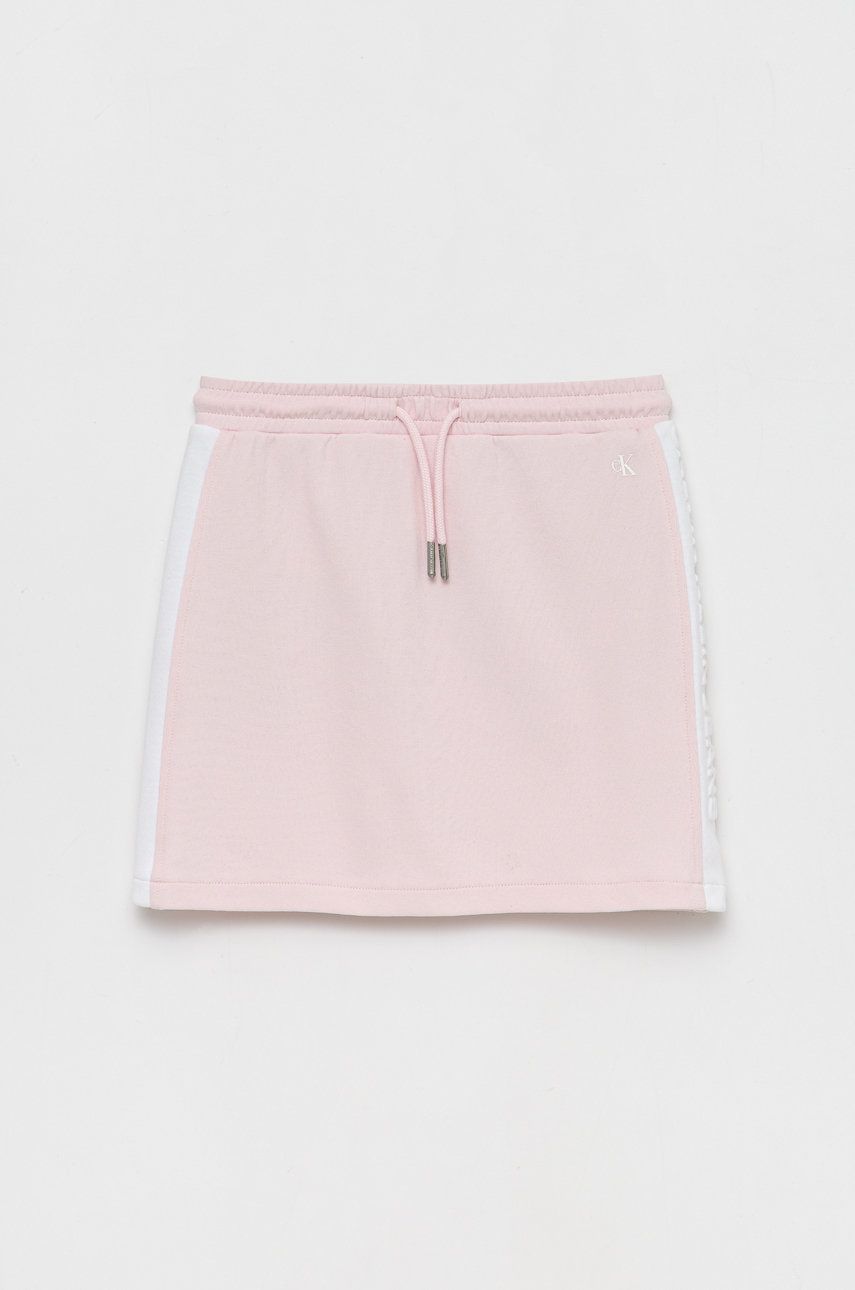 Levně Dětská sukně Calvin Klein Jeans růžová barva, mini, jednoduchý