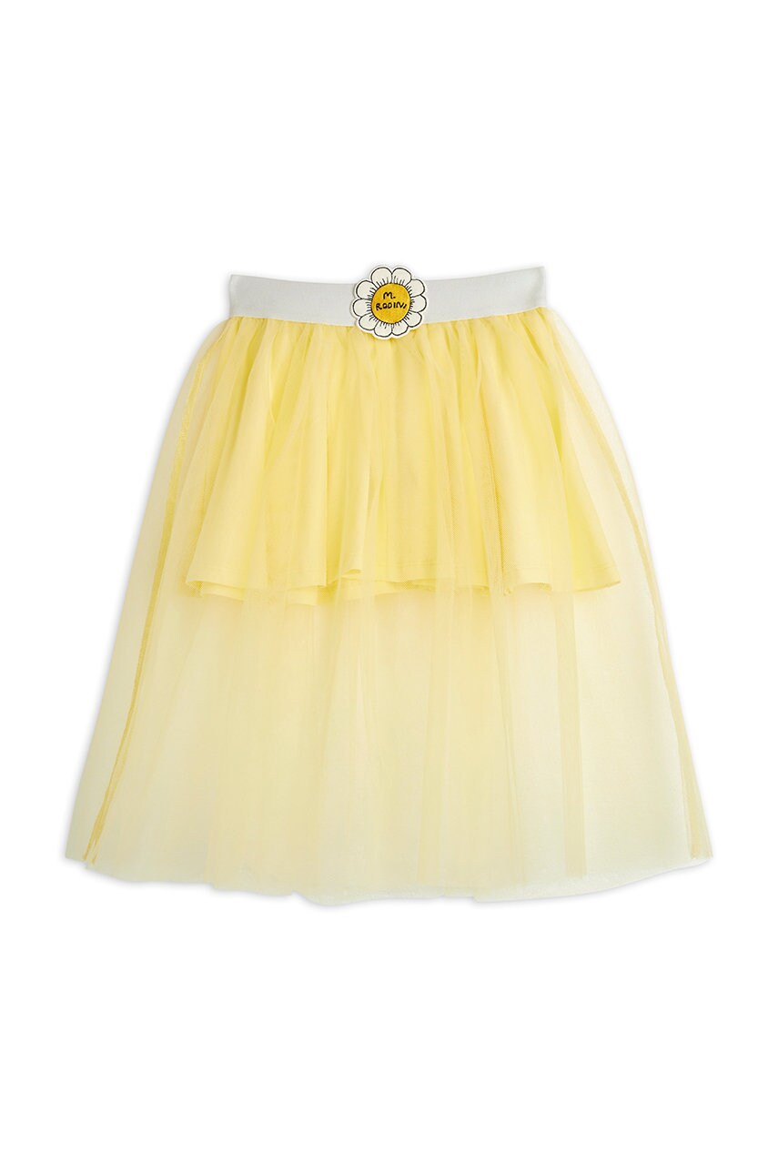 Mini rodini fusta fete culoarea galben, midi, evazati