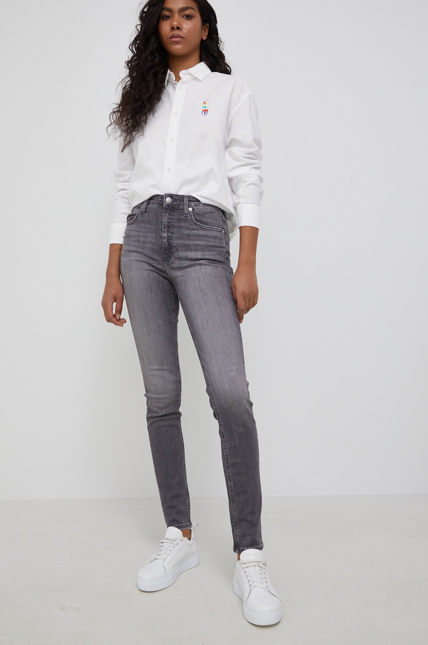 

Дънки Calvin Klein Jeans дамски с висока талия, Сив